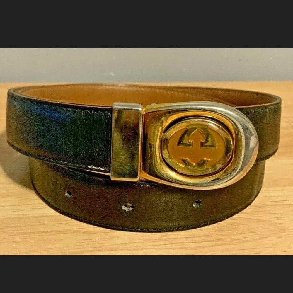 Gucci Blk/Camel Reversible 2-tone Buckle VTG Belt